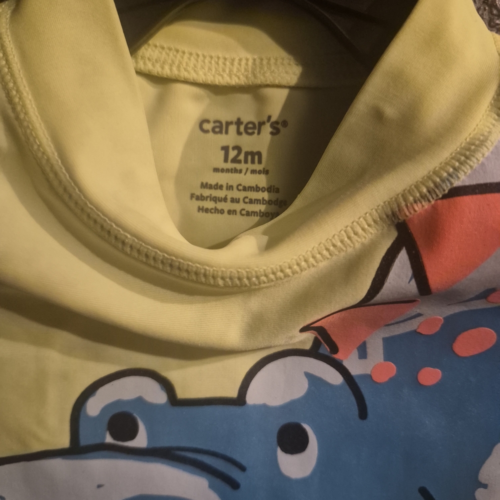 Carter's 12M Yellow & Blue Dino Bodysuit